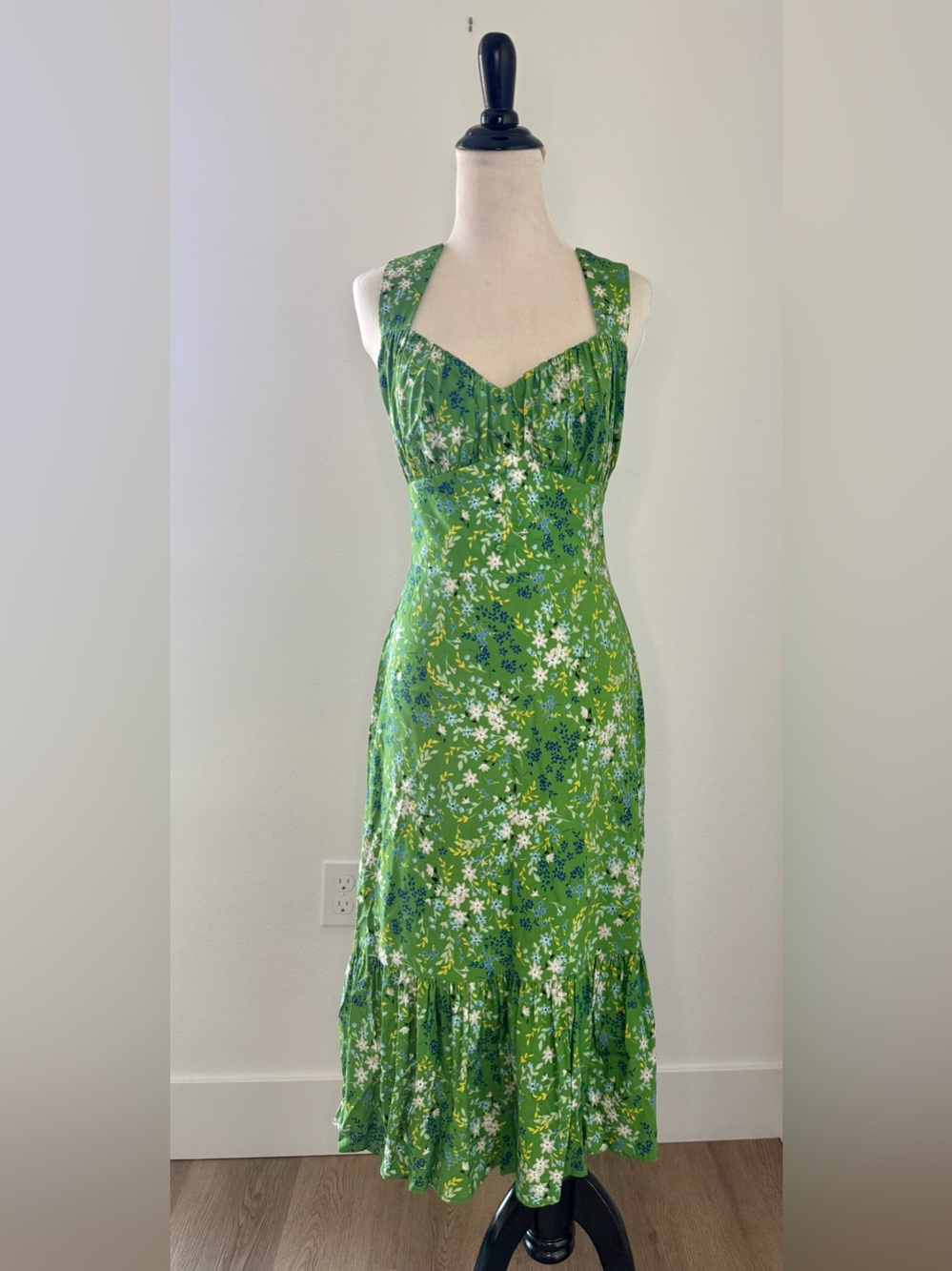 Kensie Green Floral Midi Dress with Ruffle Hem